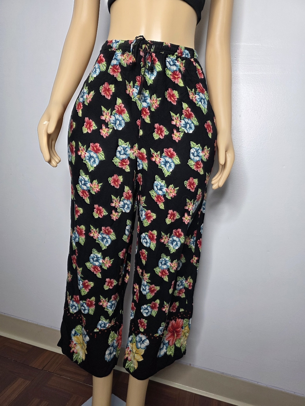 Style & Co. Black Floral Cropped Wide-Leg Pants Size US/L